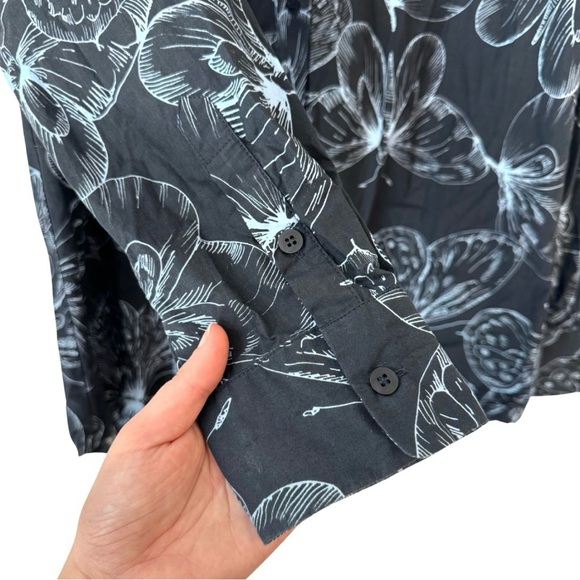 Lela Rose Butterfly Print Cotton‎ Long Sleeve Shirt 8 Navy Blue - Picture 5 of 8